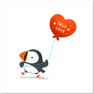 Puffin Bird With True Love Balloon Posters and Art